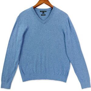 Armani Exchange Sweater Mens Large Heather Blue V-Neck Cotton Cashmere Pullover